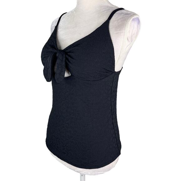 Jessica Simpson Rose Bay Textured Tie-Front Tankini Top M Black New - Picture 5 of 12